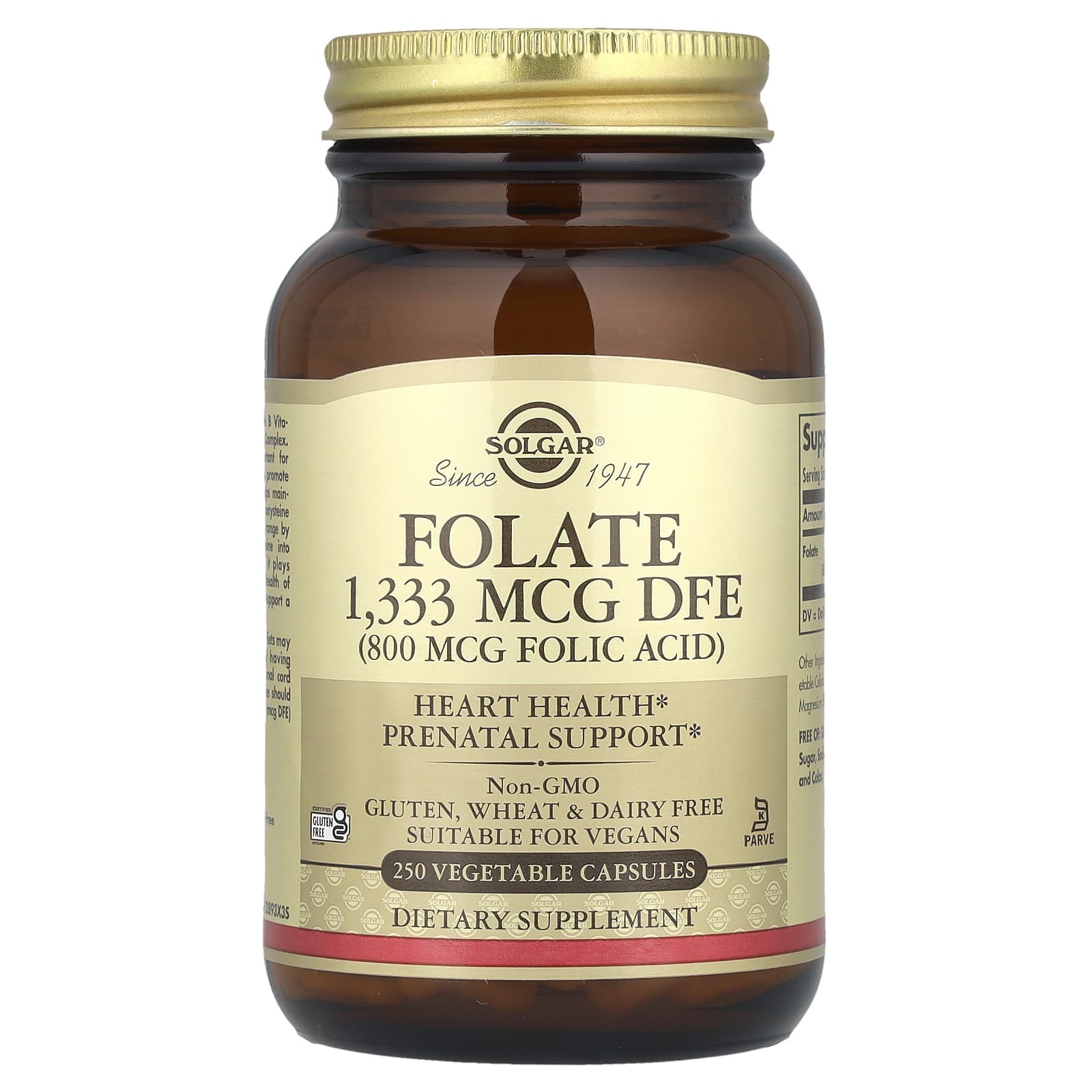 Solgar, Folate, 1,333 mcg DFE, 250 Vegetable Capsules - Image 1