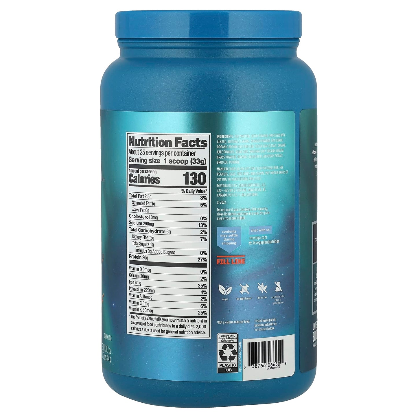 Vega, Plant-Based Protein, Premium Protein + Supergreens™, Creamy Chocolate, 1 lb 12.7 oz (814 g) - Image 2