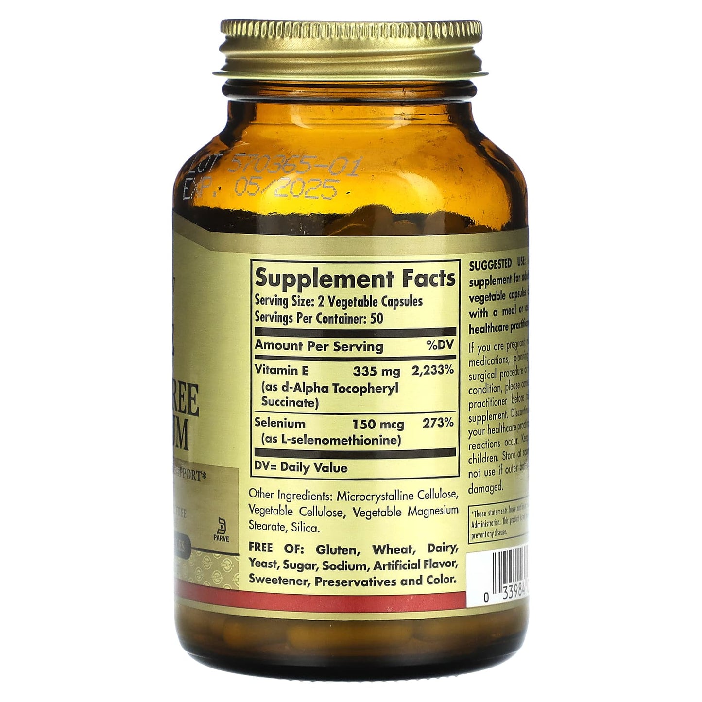 Solgar, Vitamin Dry E with Yeast Free Selenium, 100 Vegetable Capsules - Image 2