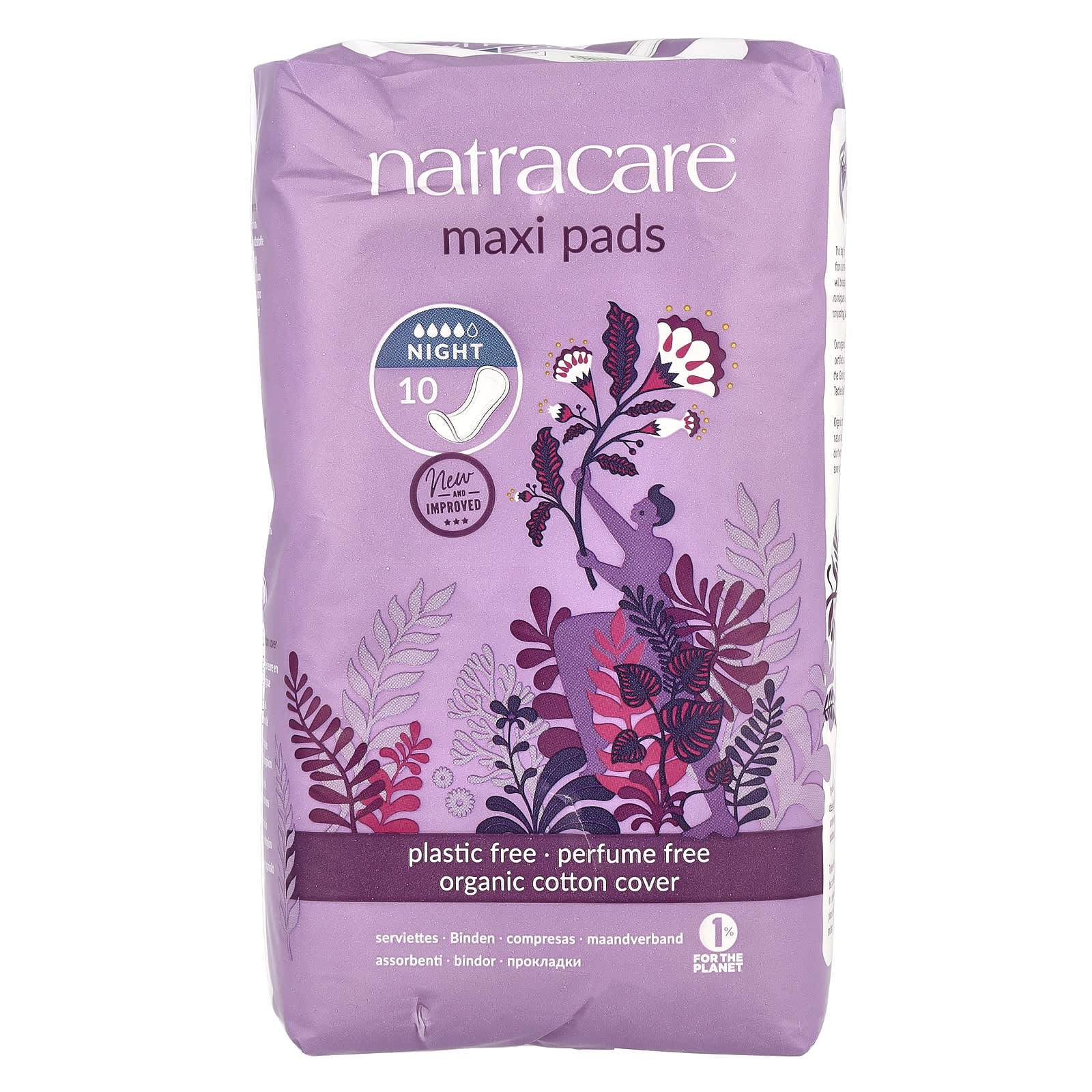 Natracare, Maxi Pads, Organic Cotton Cover, Night, 10 Pads - Image 1
