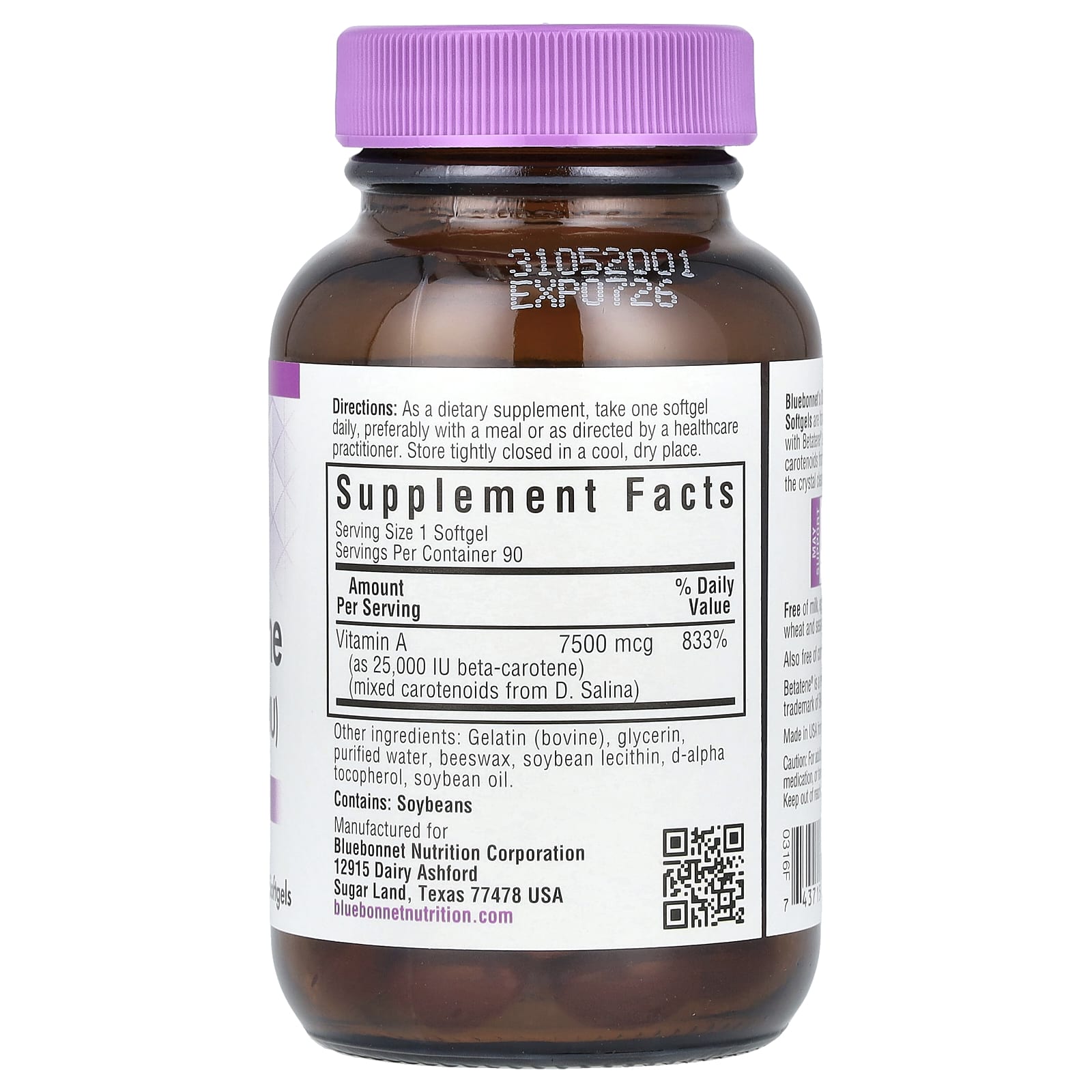 Bluebonnet Nutrition, D. Salina, Beta-Carotene, 7,500 mcg (25,000 IU), 90 Softgels