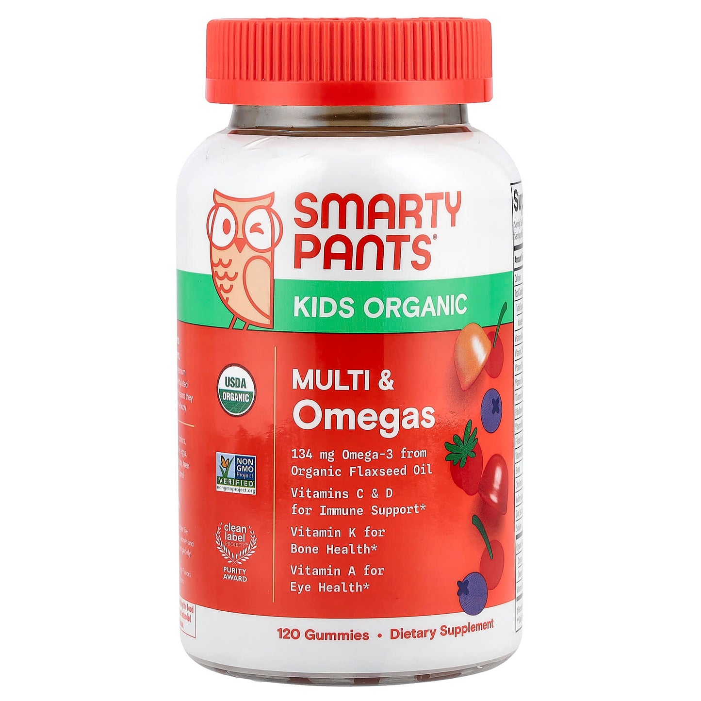 SmartyPants, Kids Organic, Multi & Omegas Gummies, Mixed Berry and Cherry, 120 Gummies - Image 1