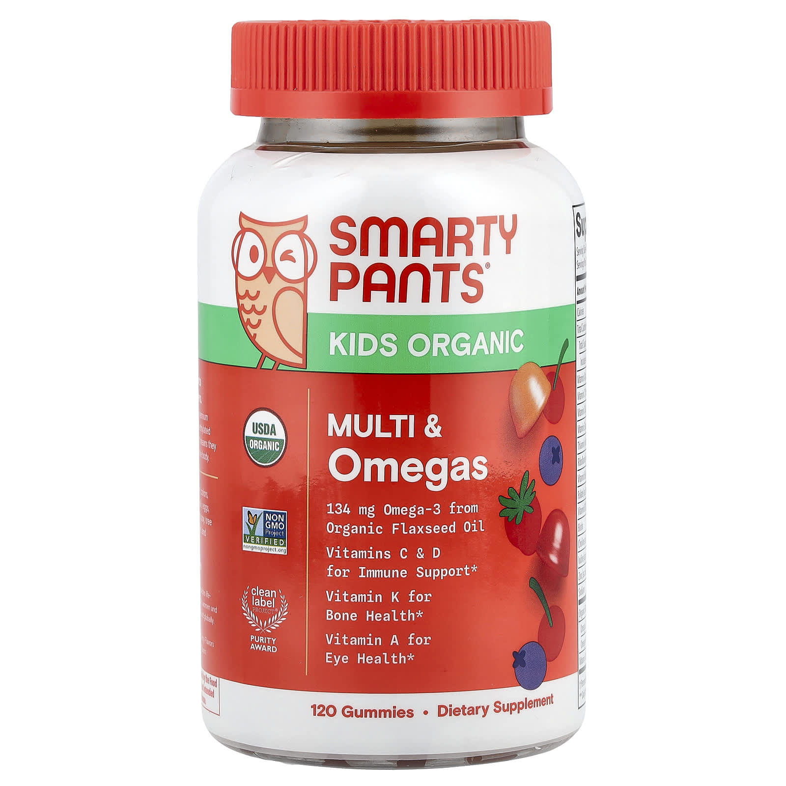 SmartyPants, Kids Organic, Multi & Omegas Gummies, Mixed Berry and Cherry, 120 Gummies - Image 1