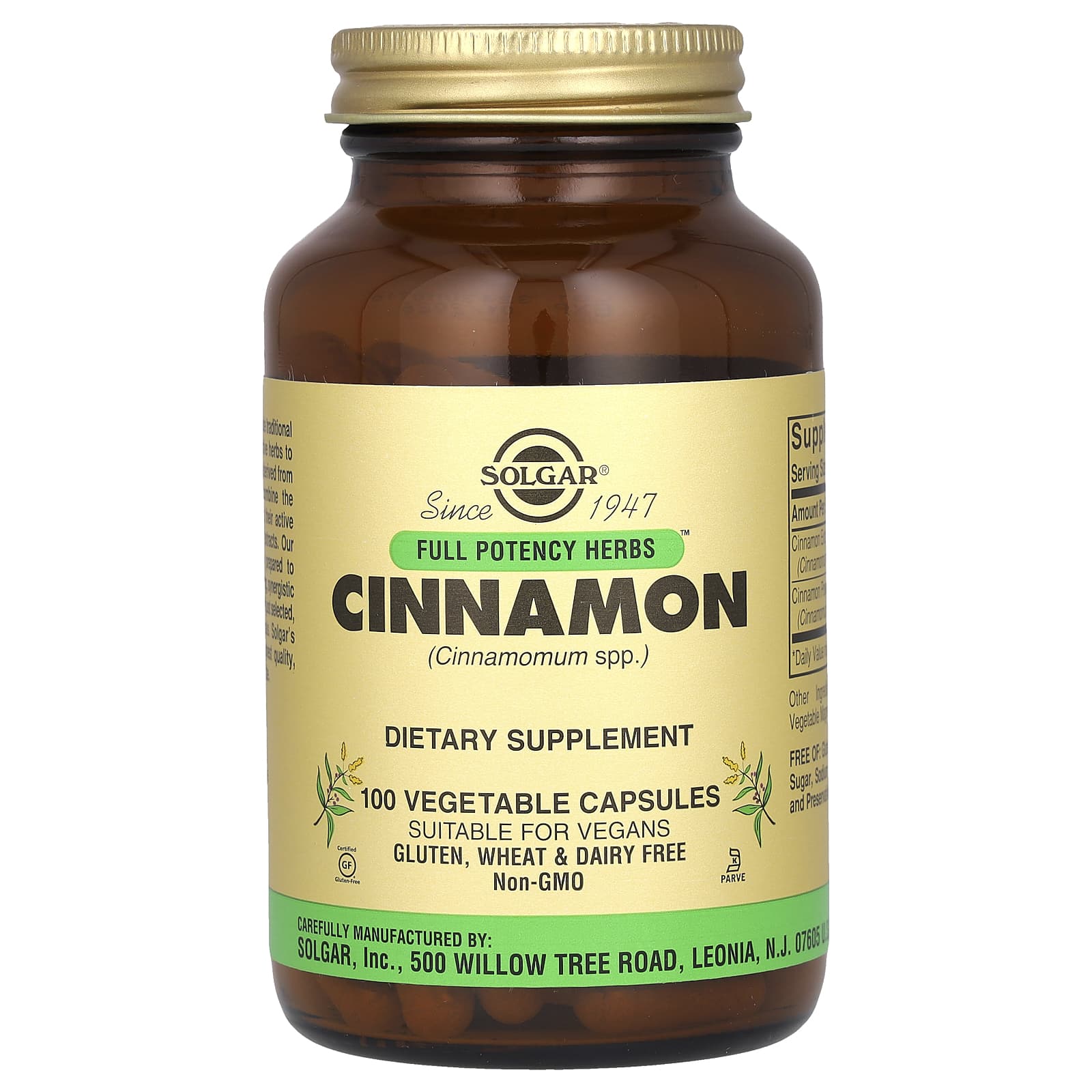 Solgar, Full Potency Herbs, Cinnamon, 100 Vegetable Capsules