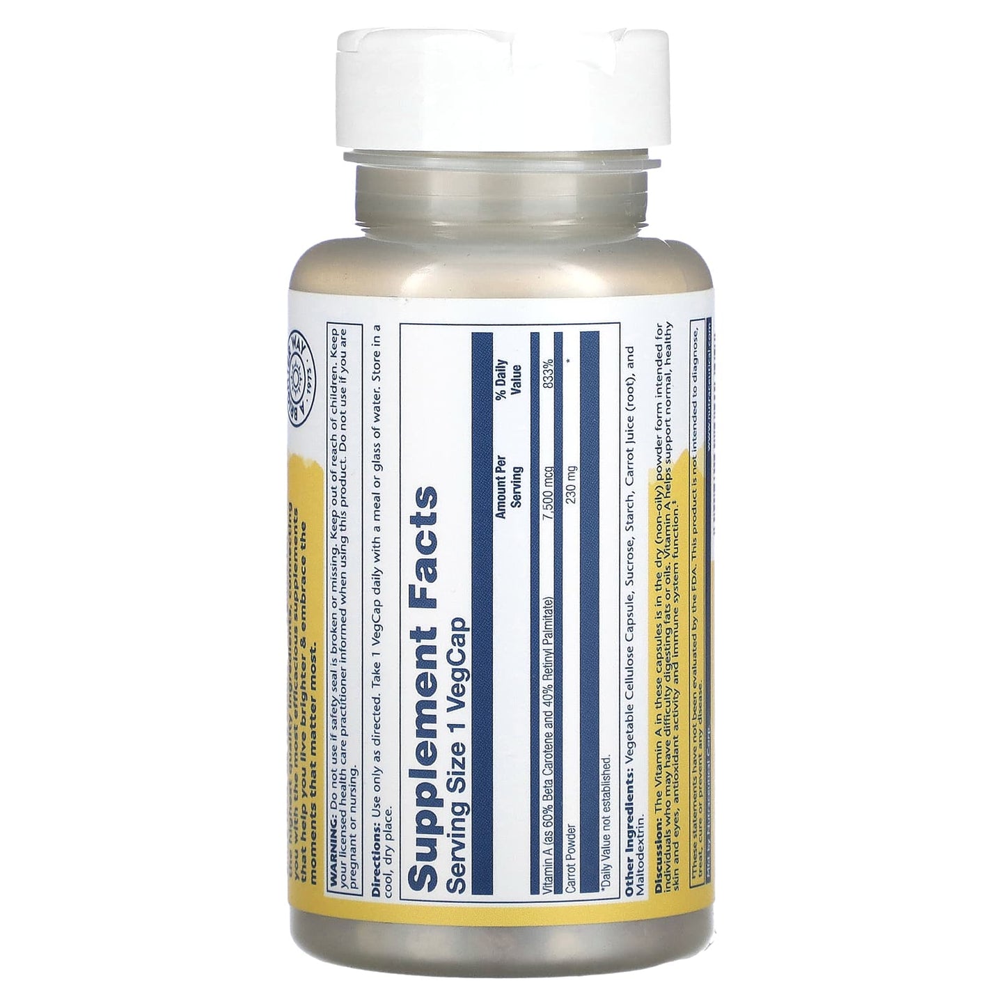 Solaray, Dry Form Vitamin A, 7,500 mcg, 60 VegCaps - Image 2