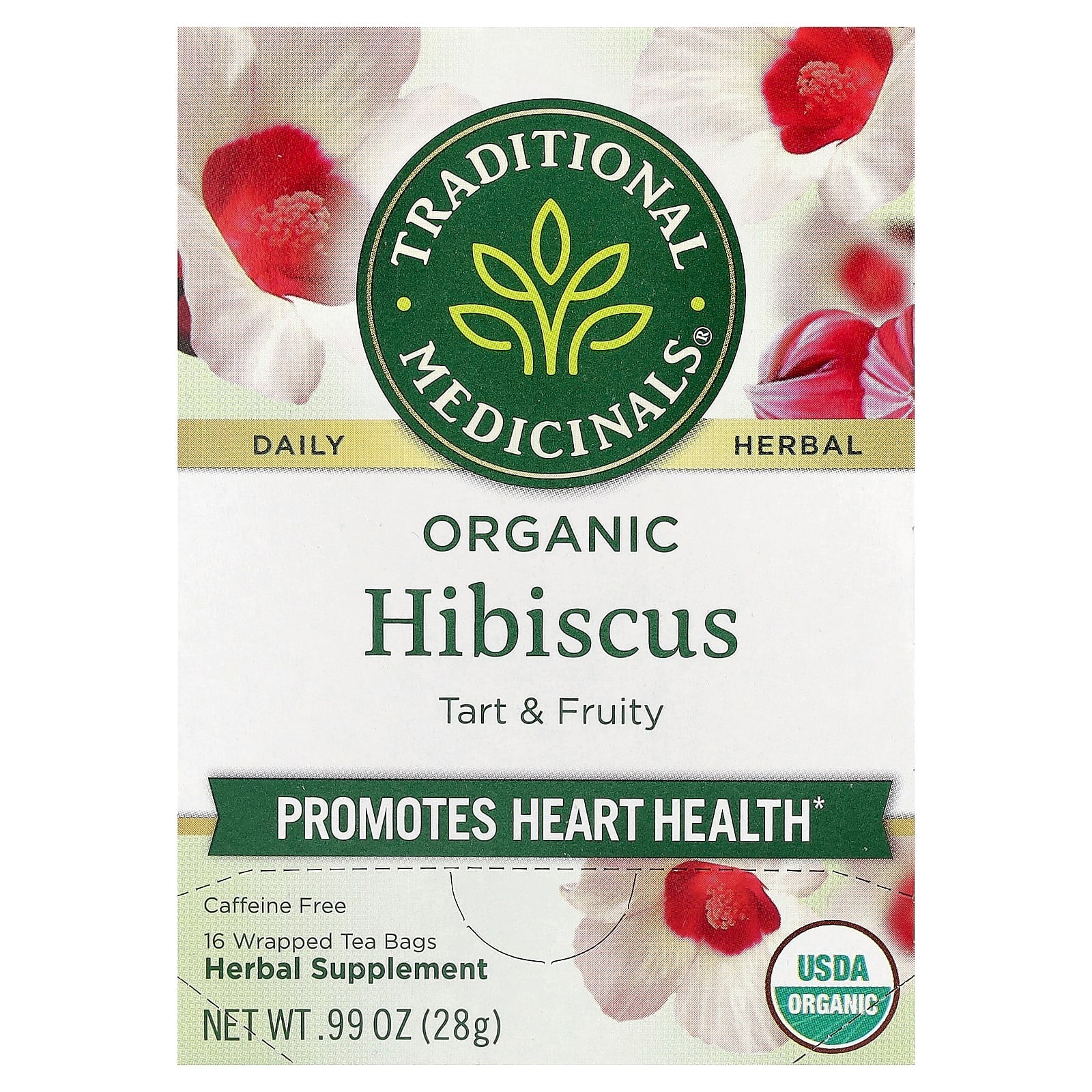 Traditional Medicinals, Organic Hibiscus, Caffeine Free, 16 Wrapped Tea Bags, 0.99 oz (28 g) - Image 1