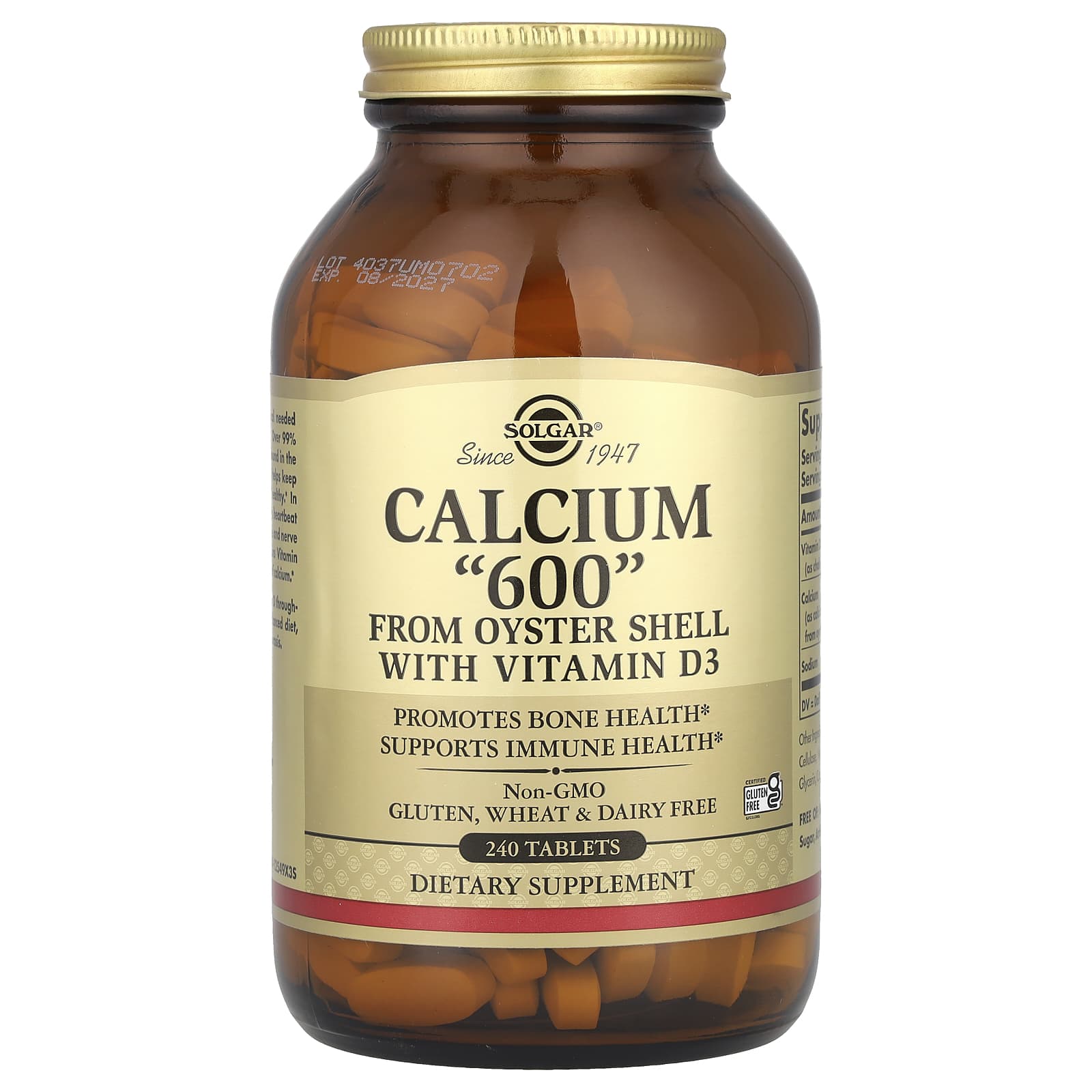 Solgar, Calcium "600" from Oyster Shell with Vitamin D3, 240 Tablets - Image 1