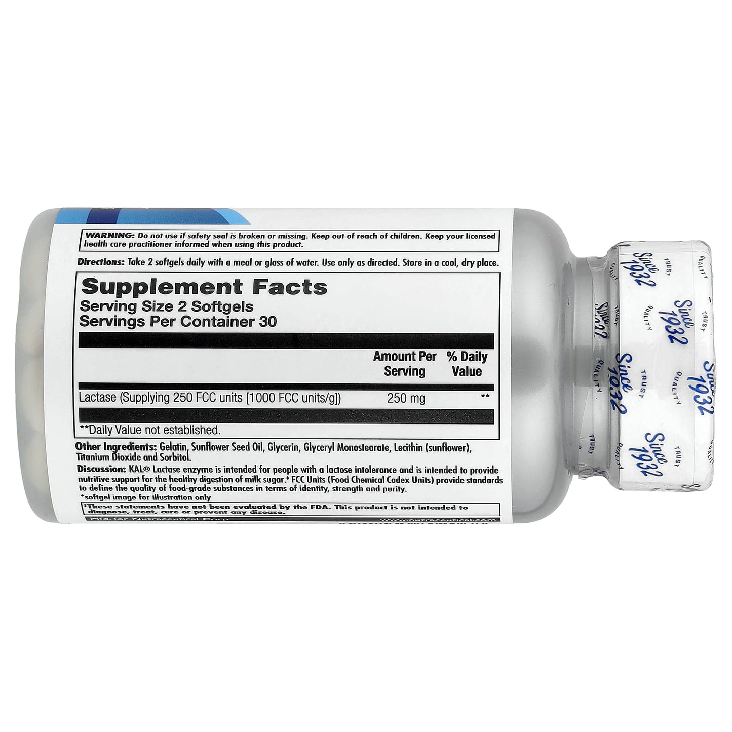 Digestive Support with KAL Lactase Enzyme, 60 Softgels, 125mg Each - Image 2