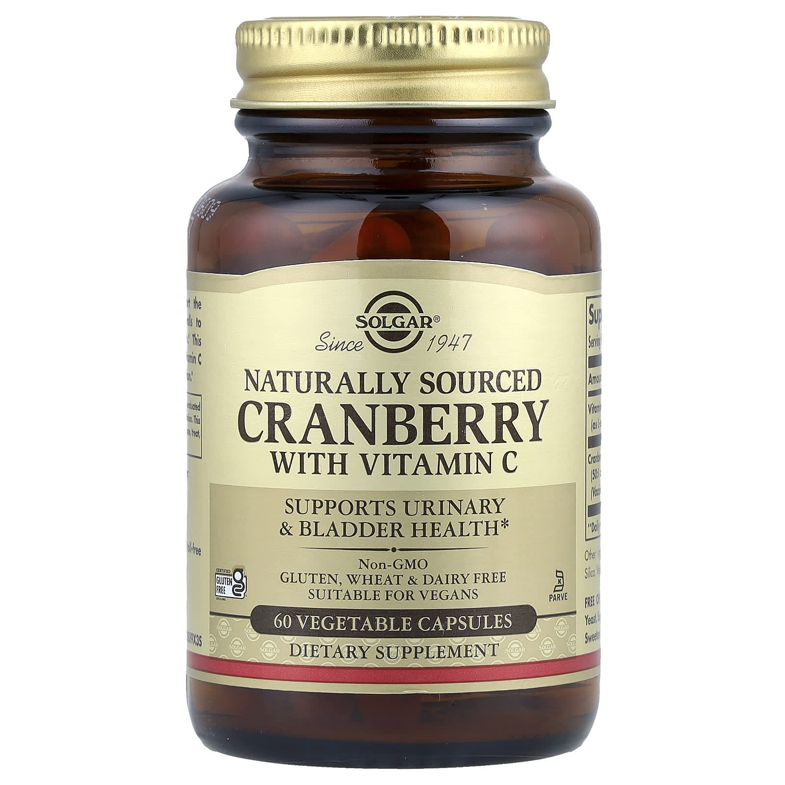 Solgar, Cranberry with Vitamin C, Naturally Sourced, 60 Vegetable Capsules - Image 1