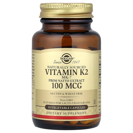 Solgar, Naturally Sourced Vitamin K2, 50 Vegetable Capsules - Image 1