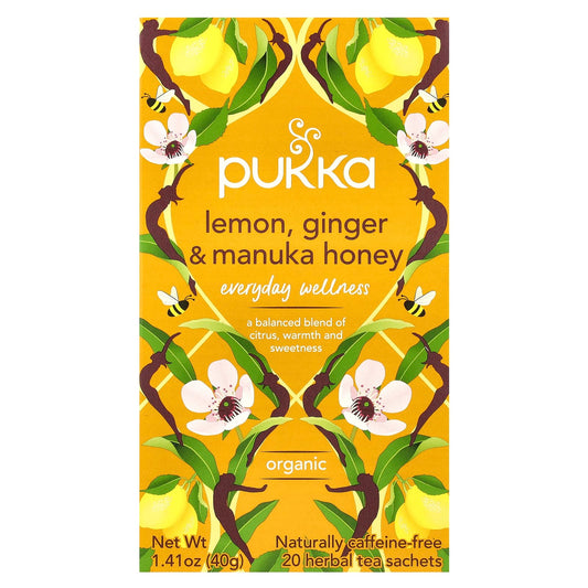 Pukka Herbs, Organic Herbal Tea, Lemon Ginger & Manuka Honey, Caffeine Free, 20 Sachets, 1.41 oz (40 g) - Image 1