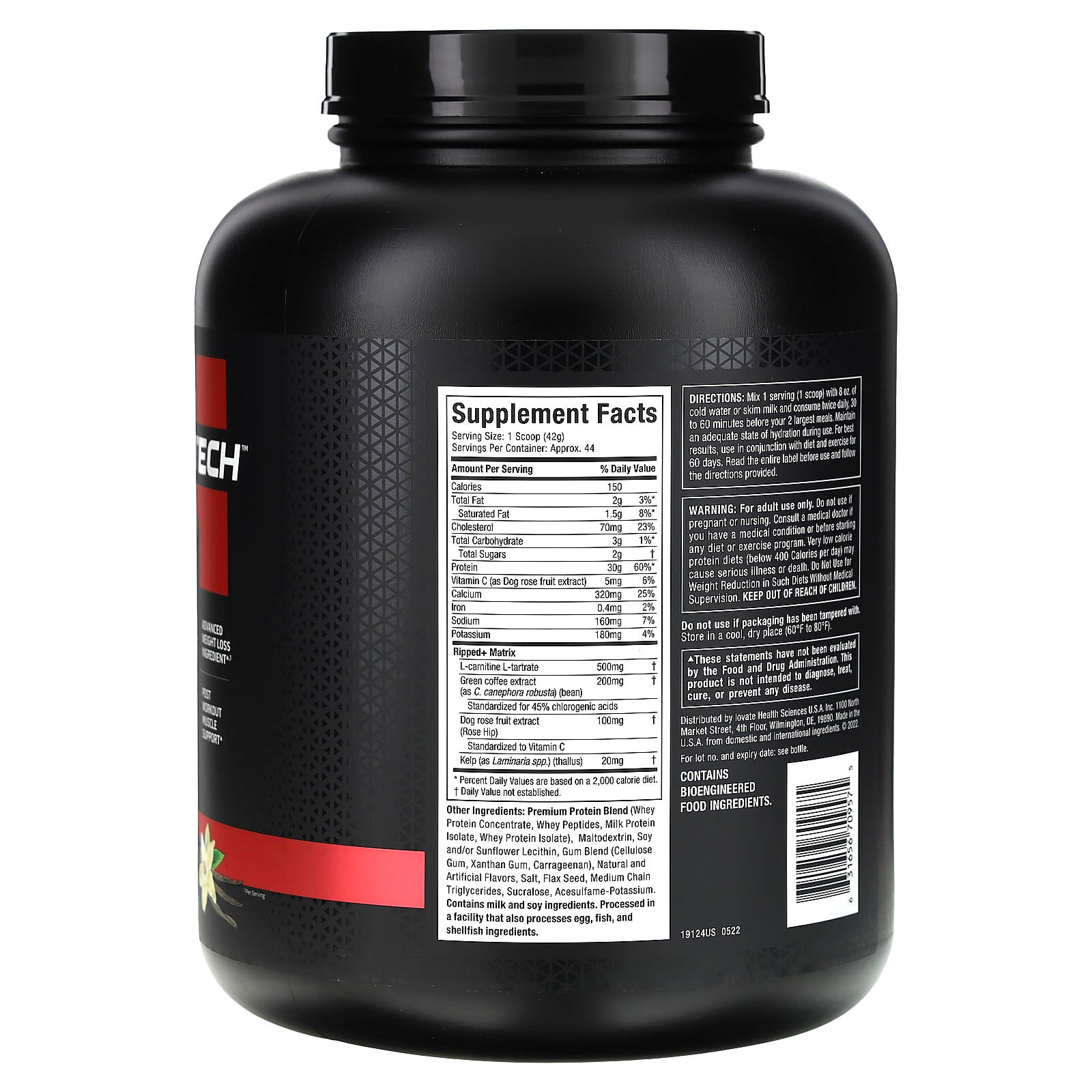 MuscleTech, Nitro-Tech® Ripped, Lean Protein + Weight Loss, French Vanilla Bean, 4 lbs (1.81 kg) - Image 2