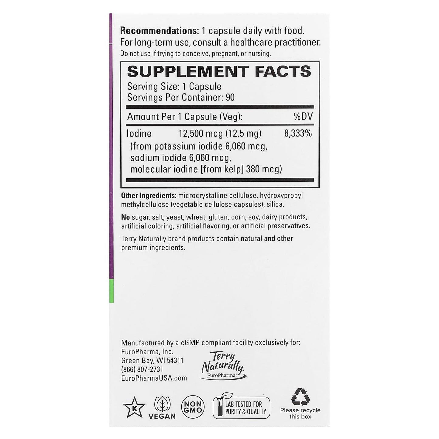 Terry Naturally, Tri-Iodine®, 12.5 mg, 90 Capsules - Image 2