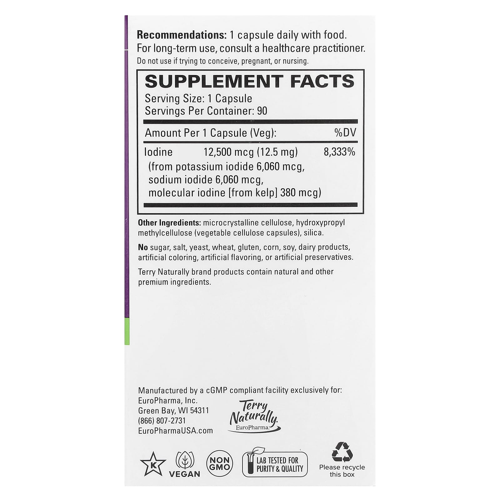 Terry Naturally, Tri-Iodine®, 12.5 mg, 90 Capsules - Image 2