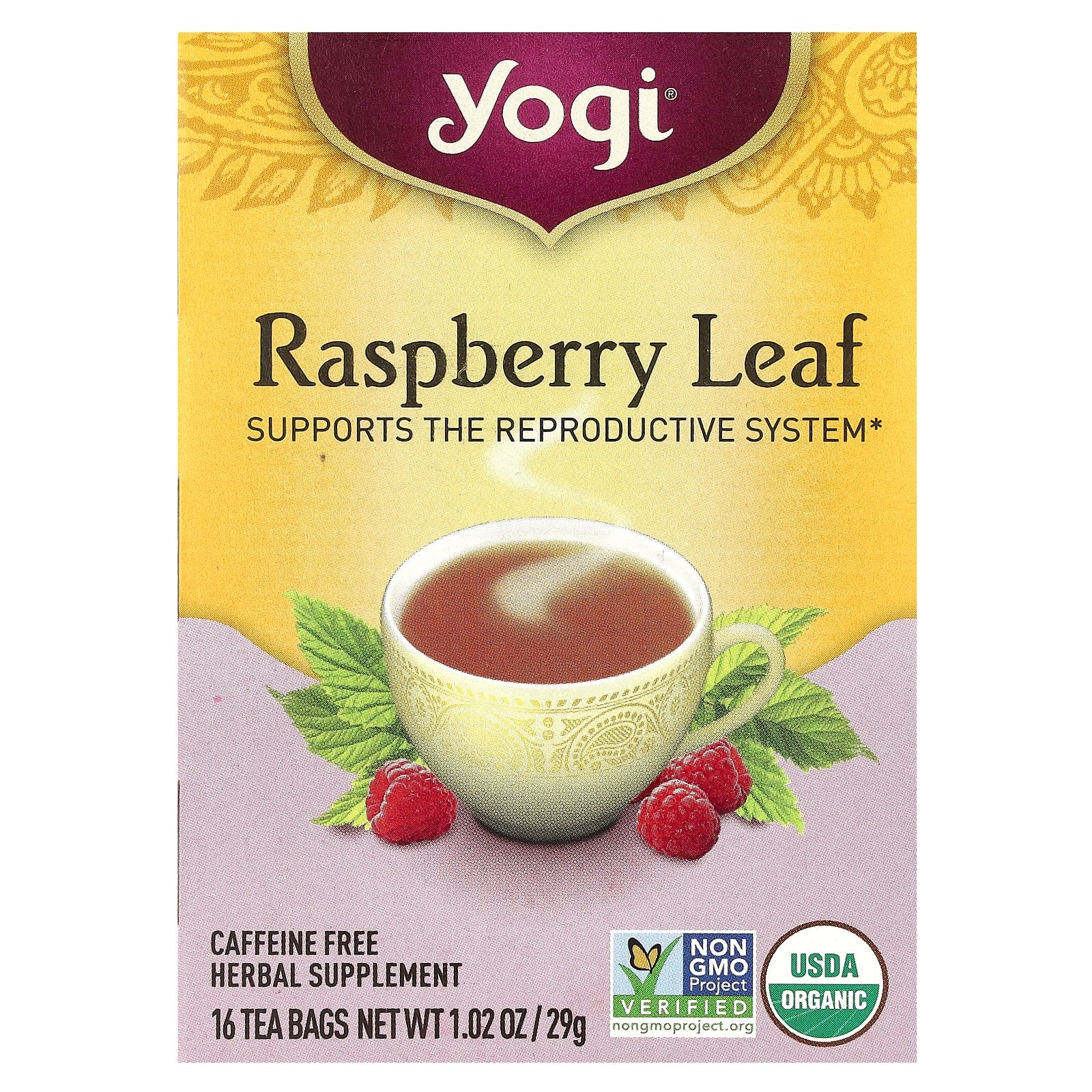 Yogi Tea, Raspberry Leaf, Caffeine Free, 16 Tea Bags, 1.02 oz (29 g) - Image 1