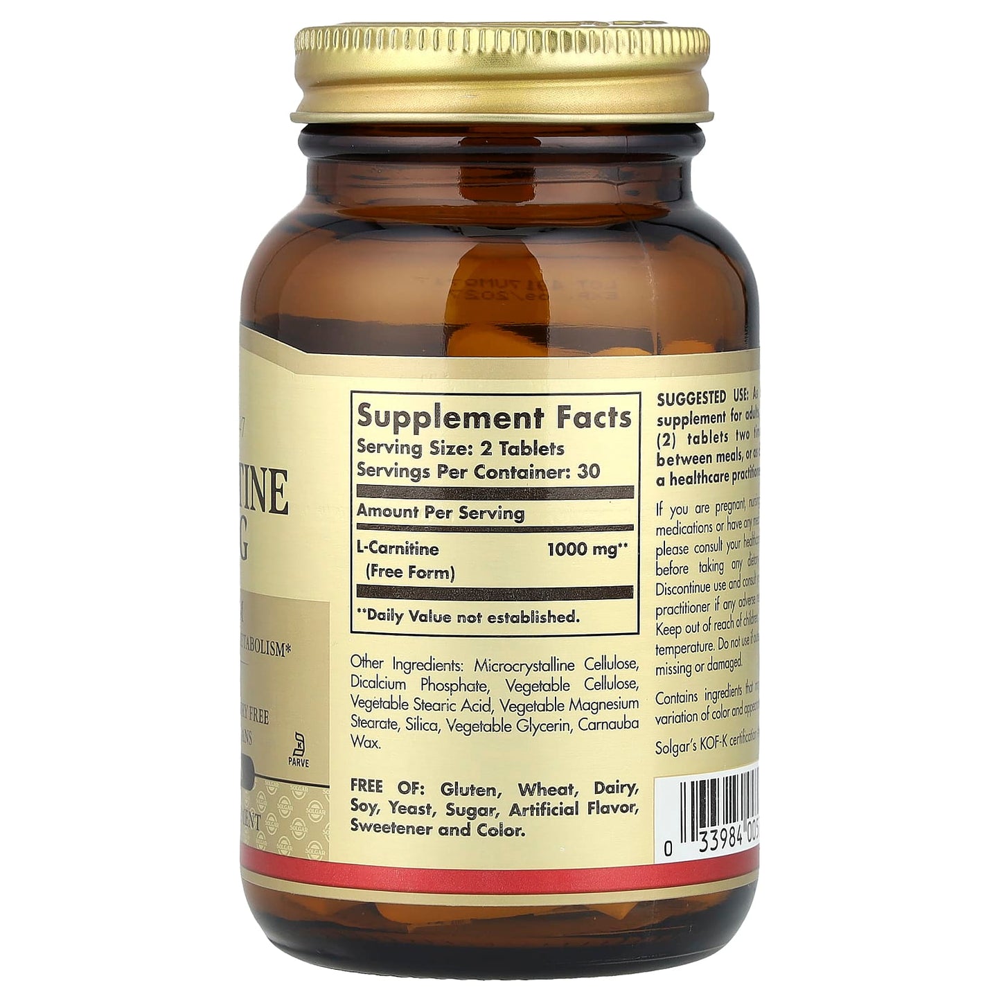 Solgar, L-Carnitine, Free Form, 60 Tablets (500 mg per Tablet) - Image 2