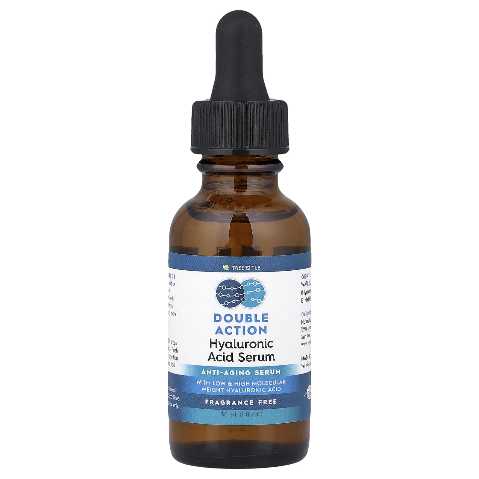 Tree To Tub, Double Action Hyaluronic Acid Serum, Fragrance Free, 1 fl oz (30 ml) - Image 1