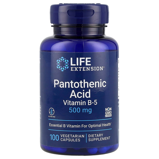 Life Extension, Pantothenic Acid, Vitamin B-5, 500 mg, 100 Vegetarian Capsules - Image 1