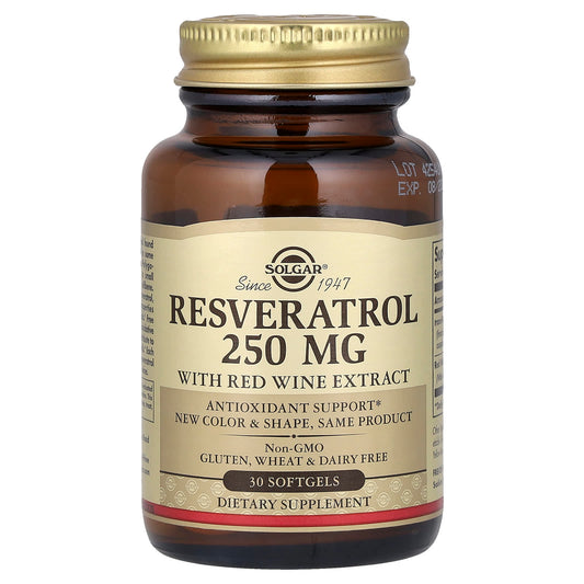 Solgar, Resveratrol With Red Wine Extract, 30 Softgels - Image 1