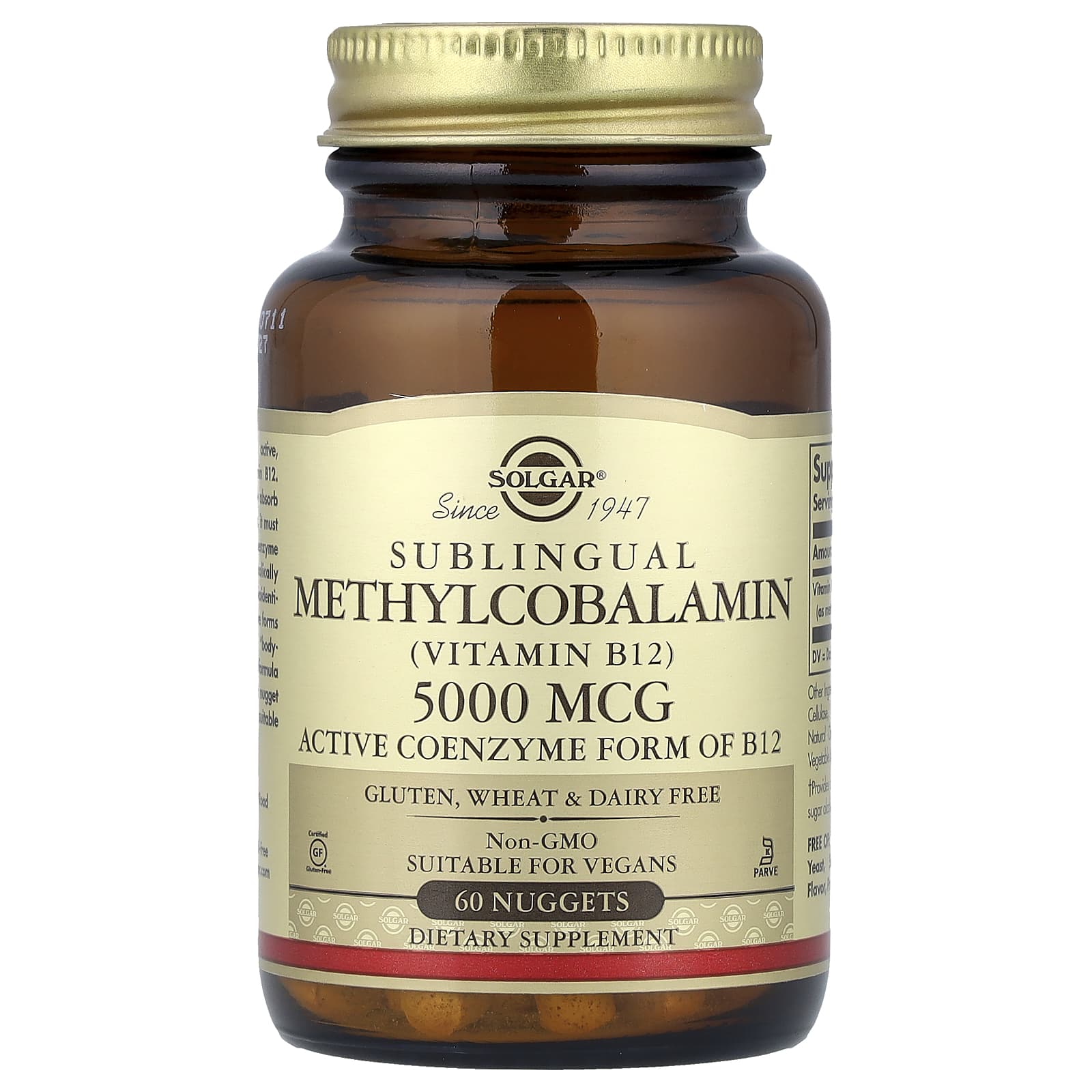Solgar, Sublingual Methylcobalamin (Vitamin B12), 5,000 mcg, 60 Nuggets - Image 1