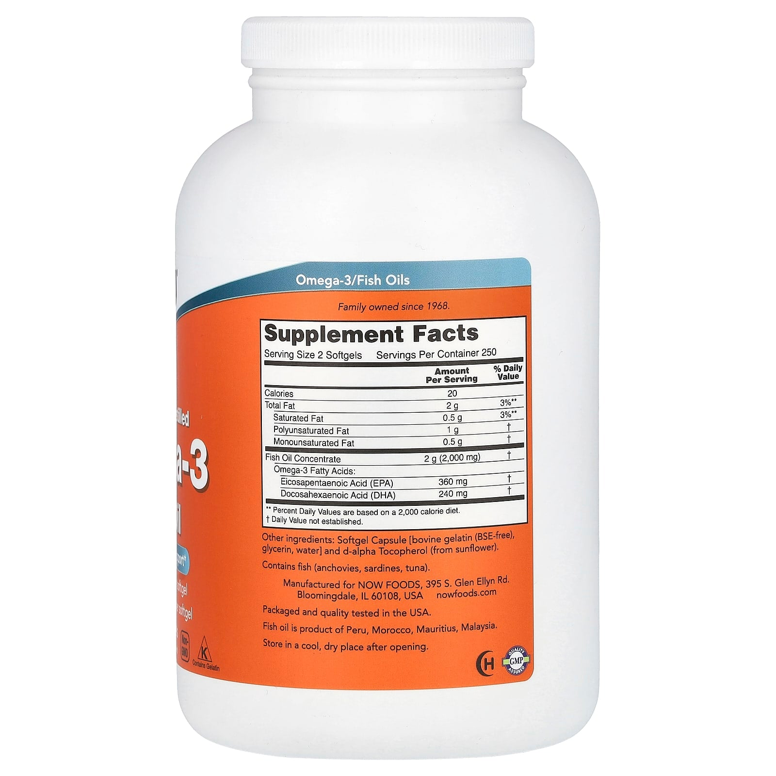 NOW Foods, Omega-3 Fish Oil, 2,000 mg, 500 Softgels (1,000 mg per Softgel)