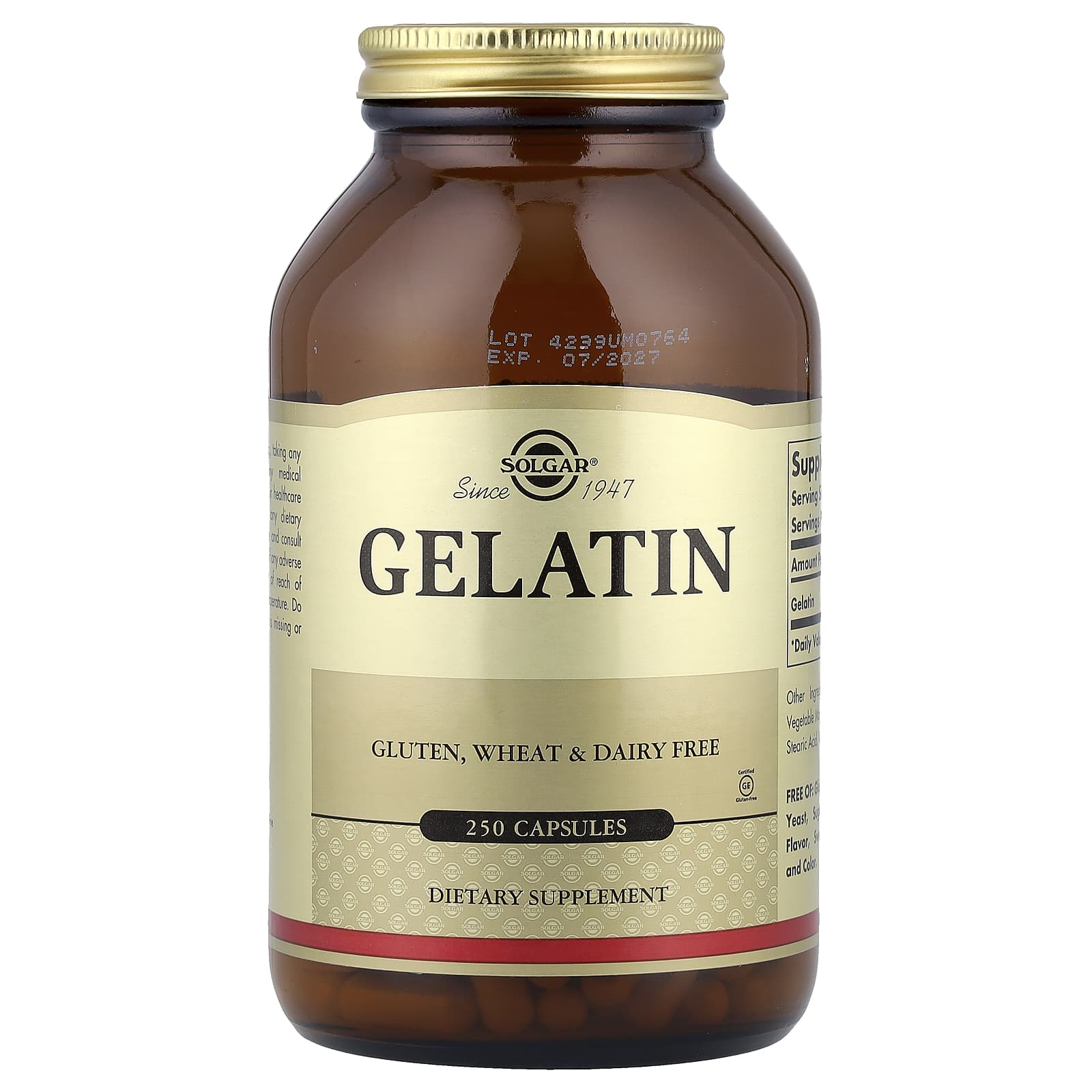 Solgar, Gelatin, 250 Capsules (560 mg per Capsule) - Image 1