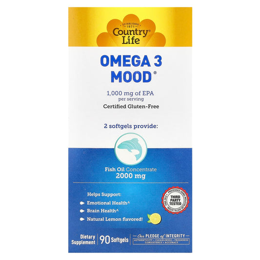 Country Life Omega 3 Mood Support, 90 Softgels, Natural Lemon Flavor - Image 1
