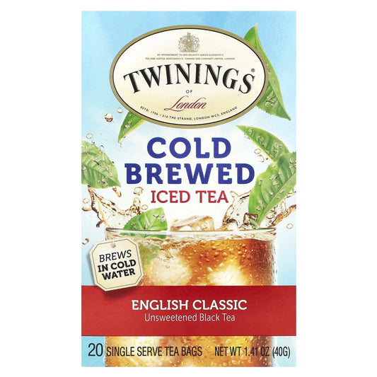 Twinings, Cold Brewed Iced Tea, Unsweetened Black Tea, English Classic, 20 Single Serve Tea Bags, 1.41 oz (40 g) - Image 1