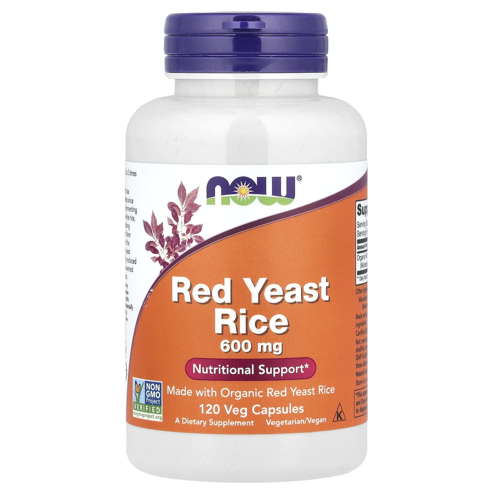 NOW Foods, Red Yeast Rice, 600 mg, 120 Veg Capsules - Image 1
