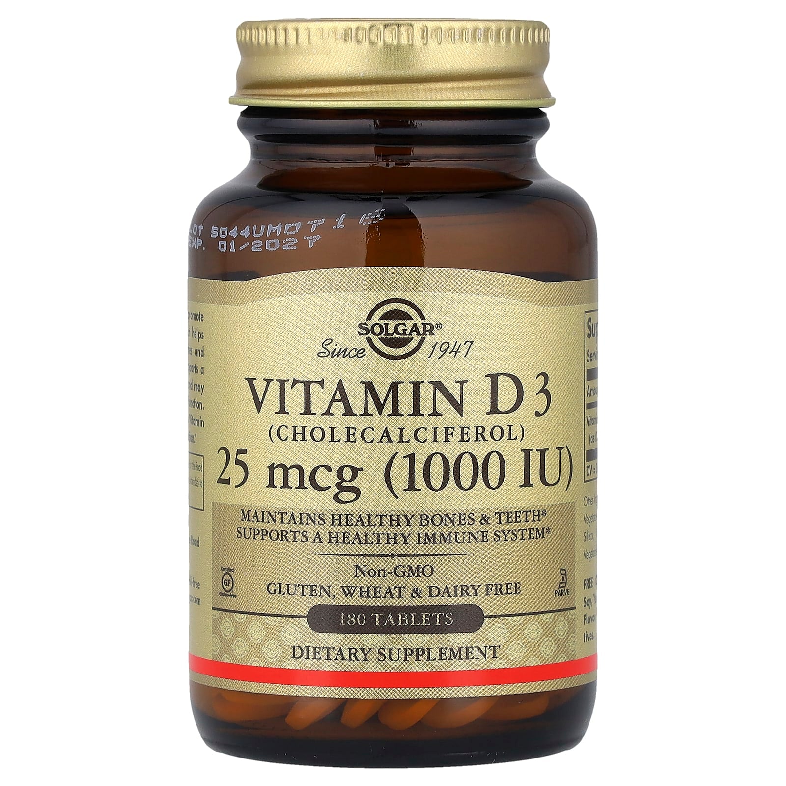 Solgar, Vitamin D3, 25 mcg (1,000 IU), 180 Tablets - Image 1