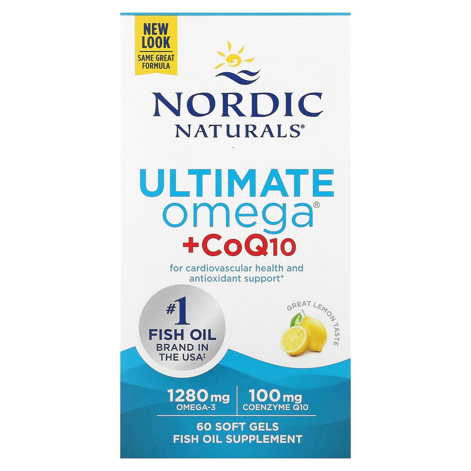 Nordic Naturals, Ultimate Omega + CoQ10, Lemon, 60 Soft Gels - Image 1