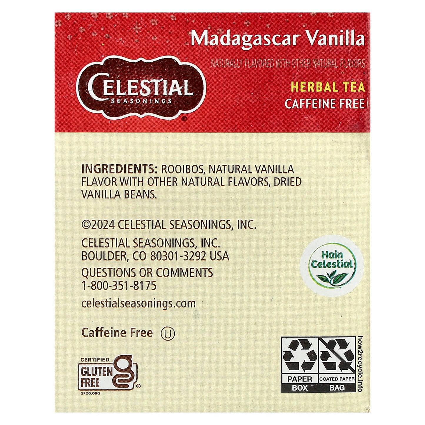 Celestial Seasonings Madagascar Vanilla Herbal Tea, Caffeine Free, 20 Tea Bags - Image 2