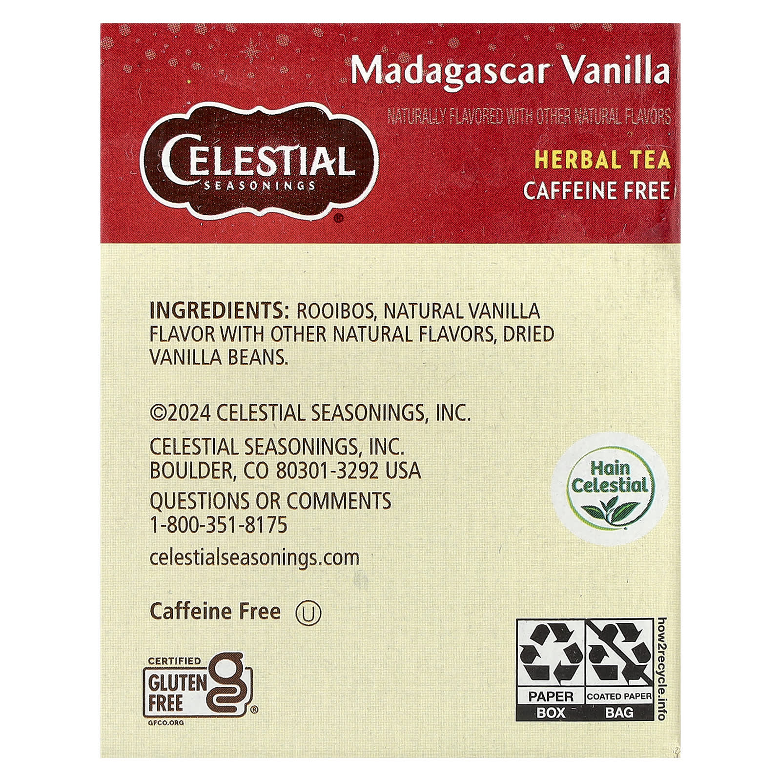 Celestial Seasonings Madagascar Vanilla Herbal Tea, Caffeine Free, 20 Tea Bags - Image 2