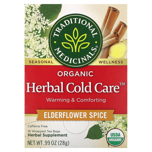 Traditional Medicinals, Organic Herbal Cold Care, Elderflower Spice, Caffeine Free, 16 Wrapped Tea Bags, 0.6 oz (1.75 g) Each - Image 1