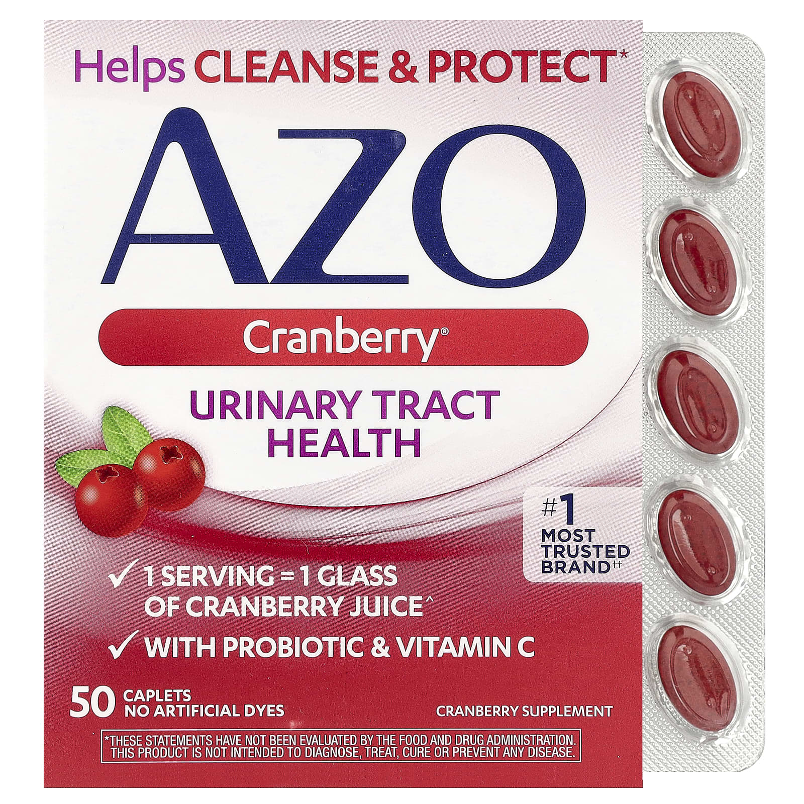 AZO Cranberry Urinary Tract Health Supplement, 50 Caplets - Image 1