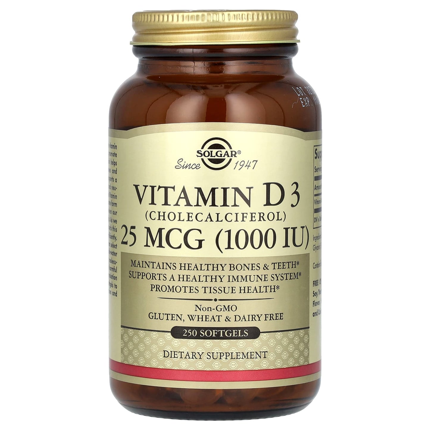 Solgar, Vitamin D3, 25 mcg (1,000 IU), 250 Softgels - Image 1