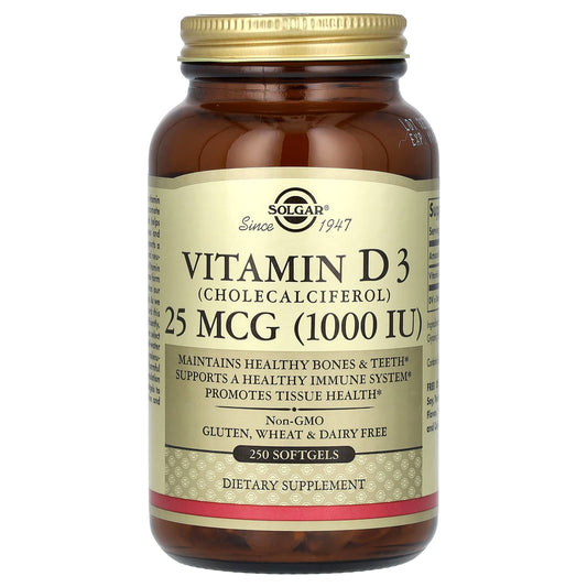 Solgar, Vitamin D3, 25 mcg (1,000 IU), 250 Softgels - Image 1