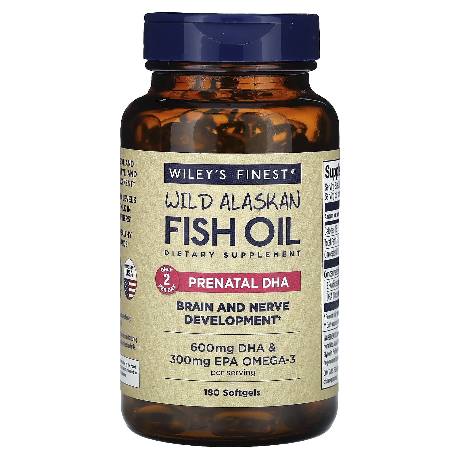 Wiley's Finest, Wild Alaskan Fish Oil, Prenatal DHA, 180 Softgels - Image 1