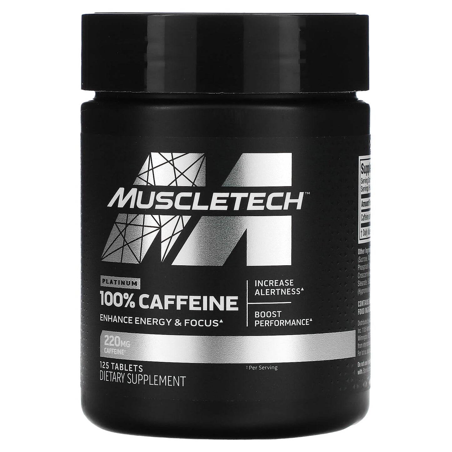 MuscleTech, Platinum 100% Caffeine, 220 mg, 125 Tablets - Image 1