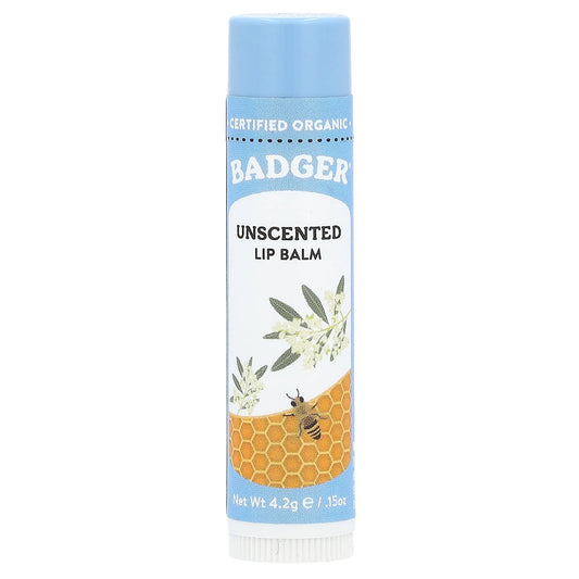 Badger Unscented Lip Balm - USDA Organic, Cruelty-Free, Natural - Image 1