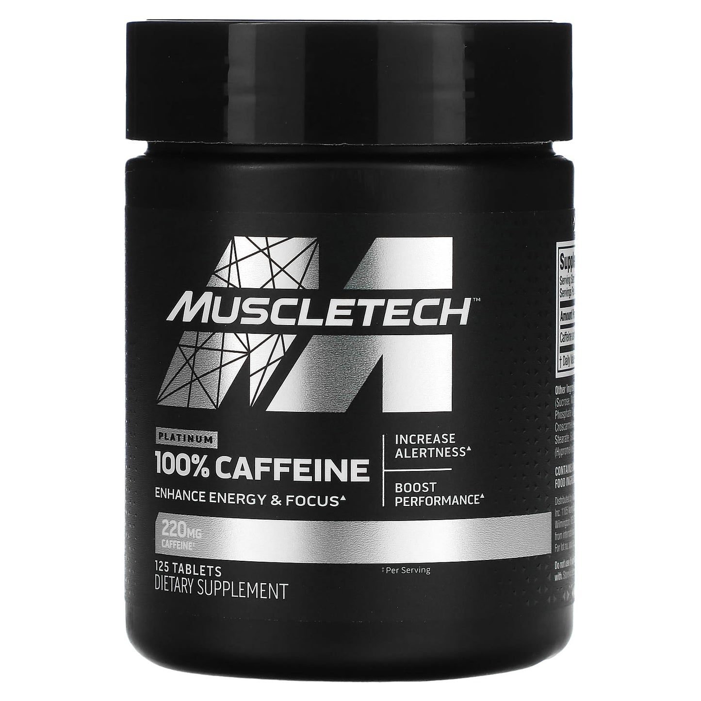 MuscleTech, Platinum 100% Caffeine, 220 mg, 125 Tablets - Image 1