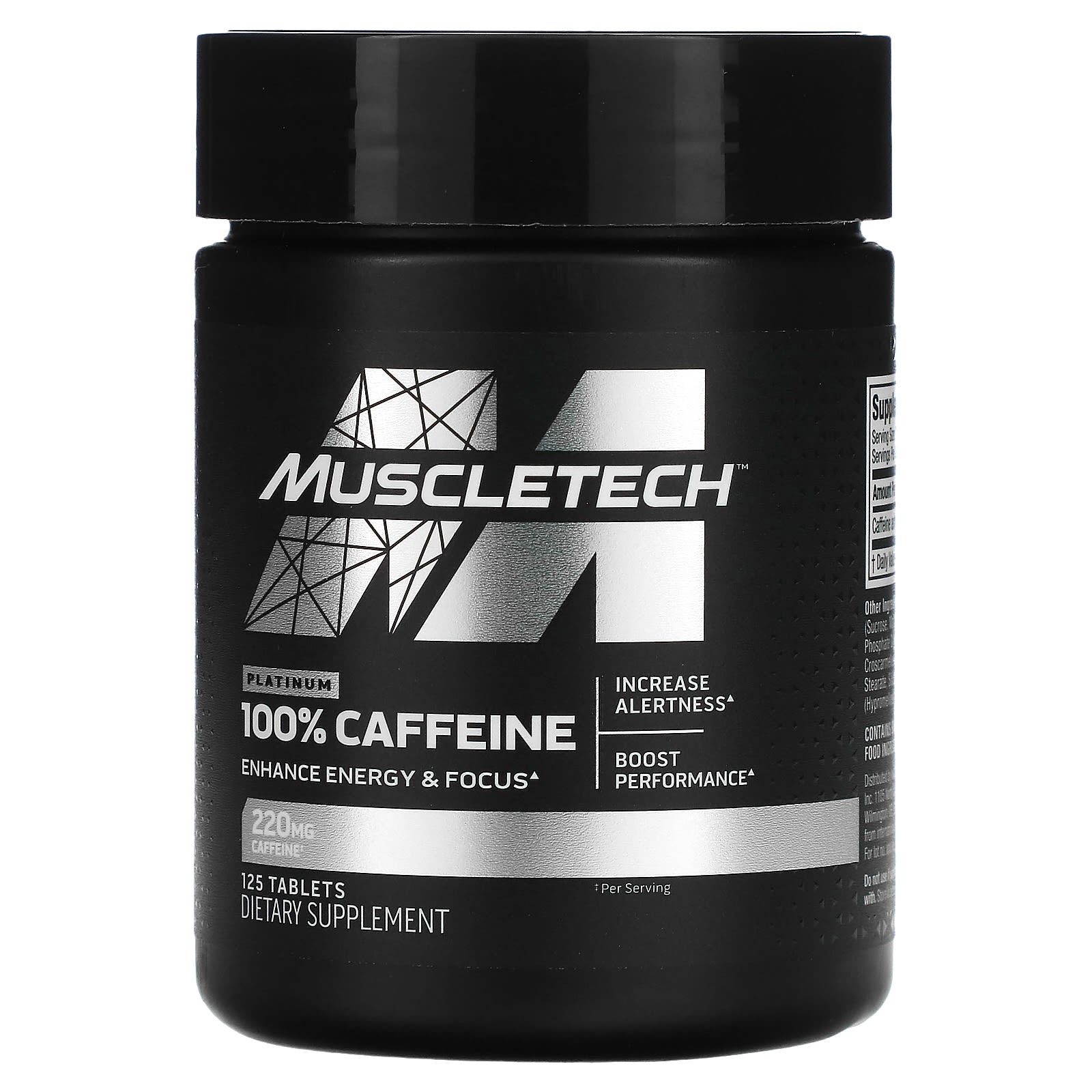 MuscleTech, Platinum 100% Caffeine, 220 mg, 125 Tablets - Image 1