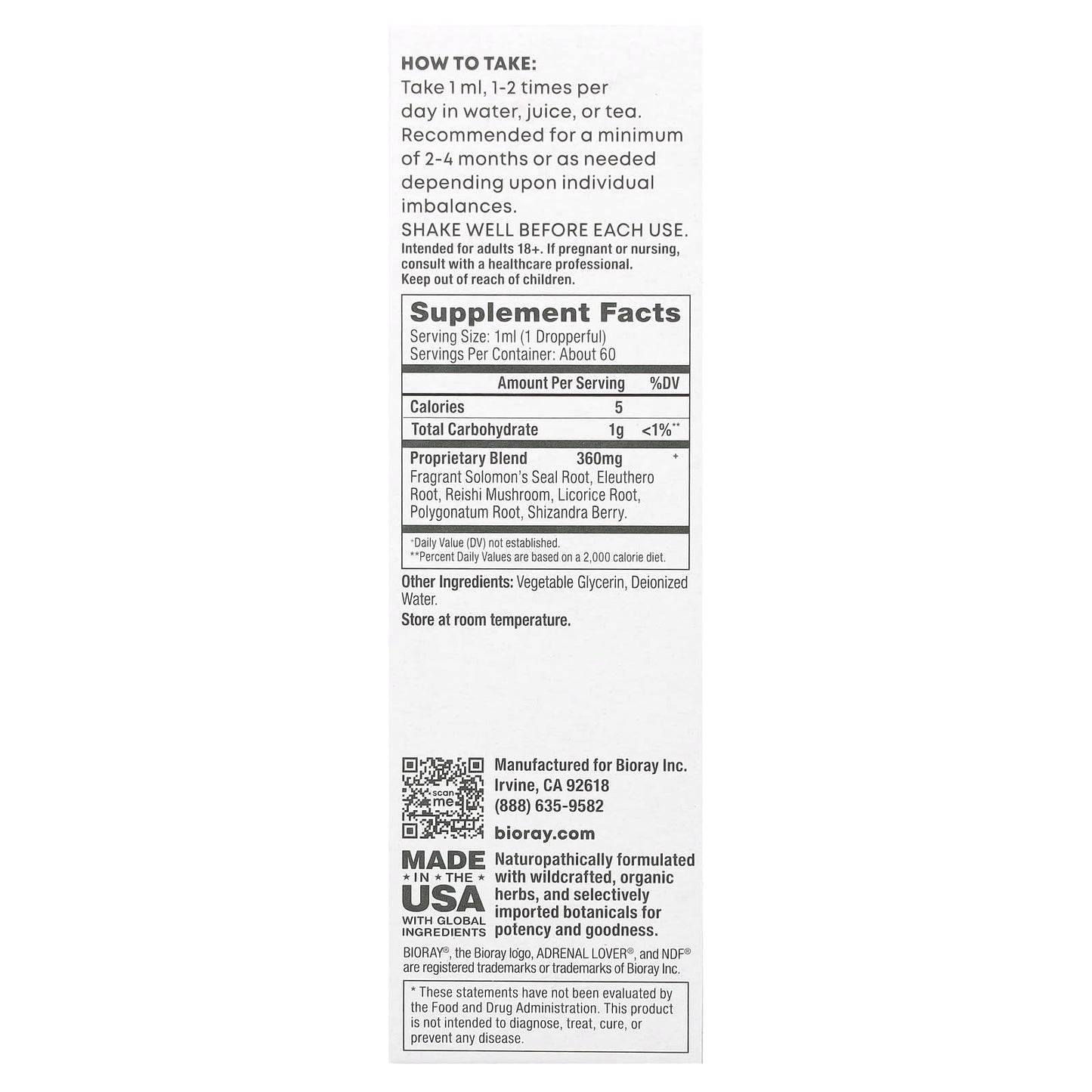 Bioray Adrenal Support with Medical Mushrooms - 2 fl oz (60 ml) - Image 2