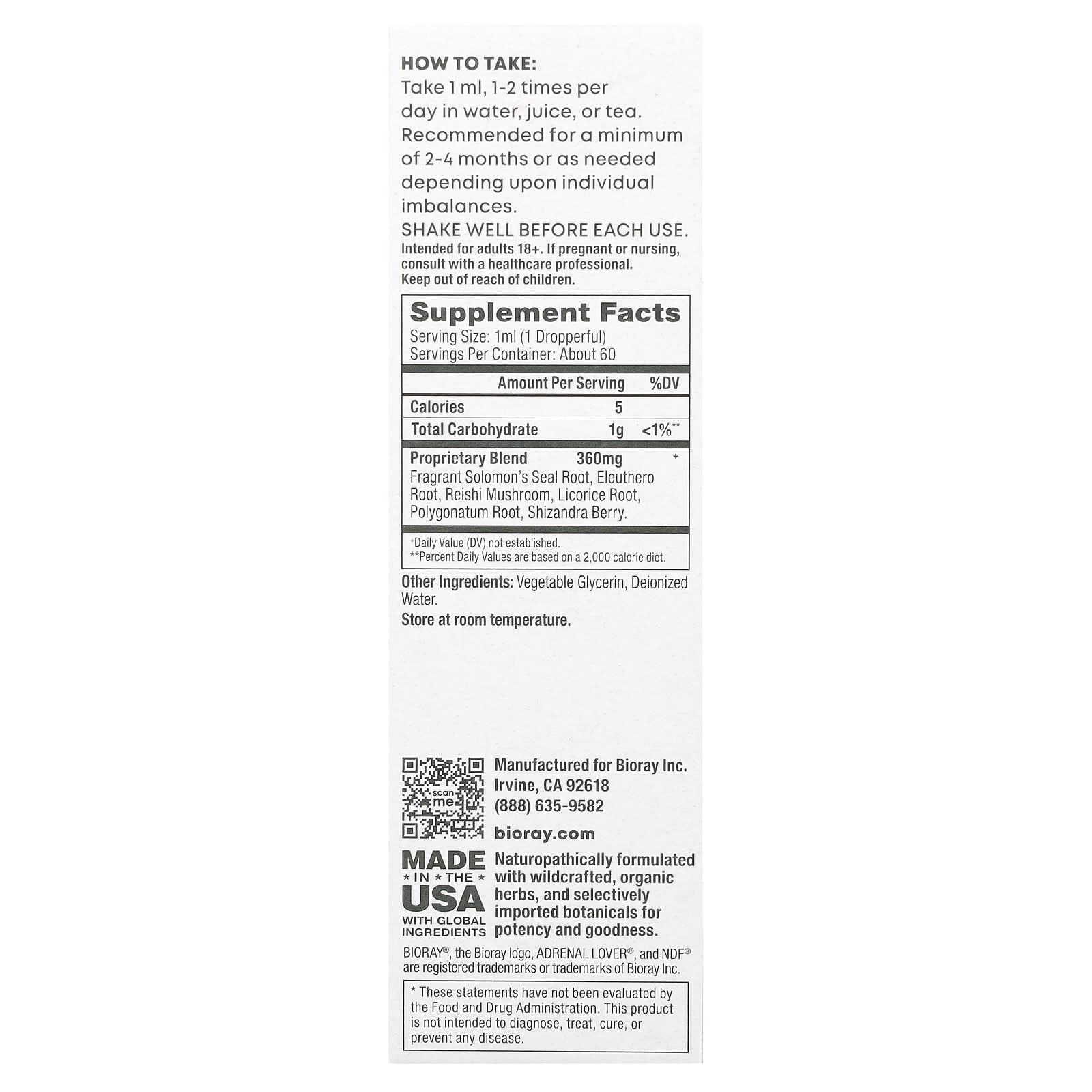 Bioray Adrenal Support with Medical Mushrooms - 2 fl oz (60 ml) - Image 2