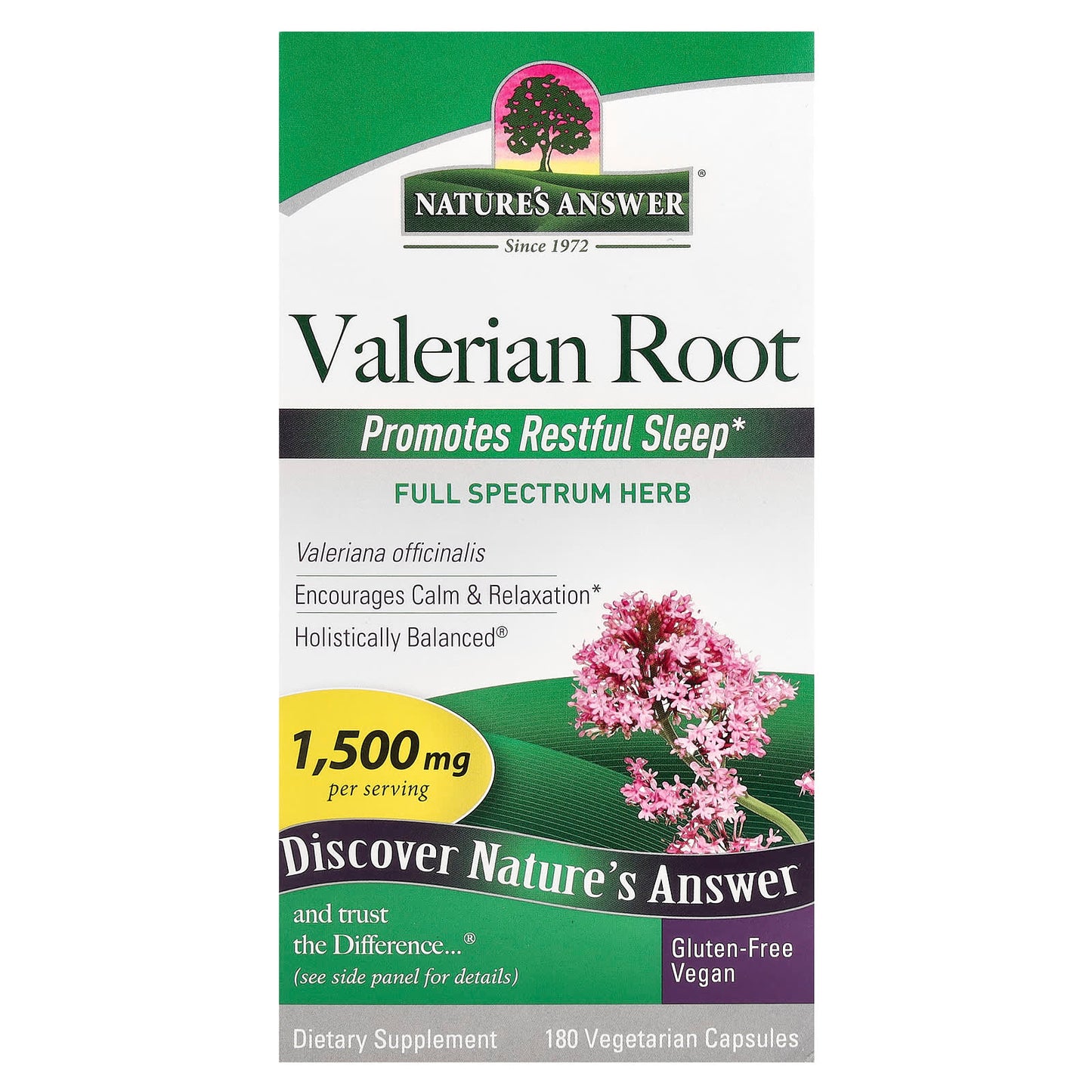 Nature's Answer, Valerian Root, 180 Vegetarian Capsules (500 mg per Capsule) - Image 1