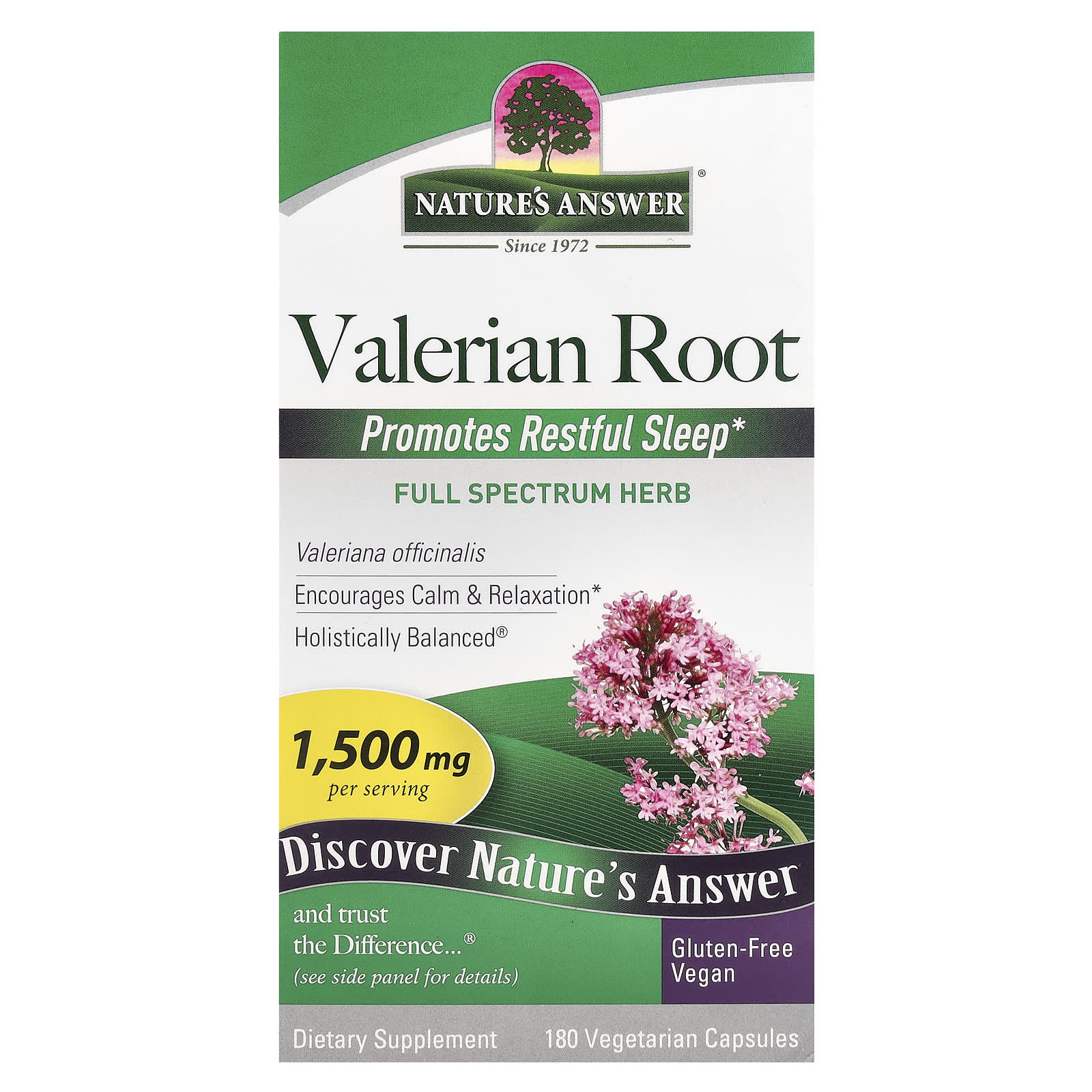 Nature's Answer, Valerian Root, 180 Vegetarian Capsules (500 mg per Capsule) - Image 1