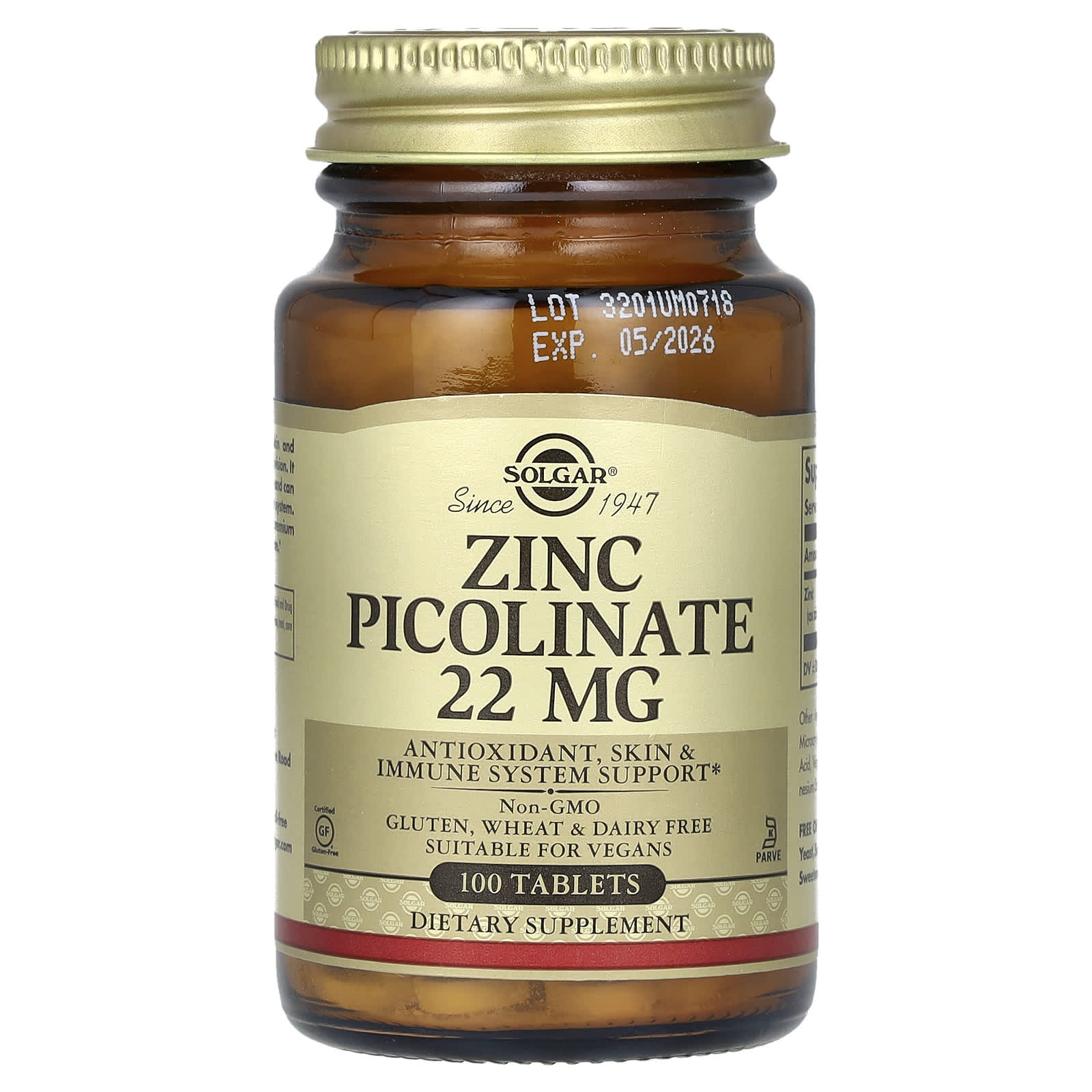 Solgar, Zinc Picolinate, 22 mg, 100 Tablets - Image 1