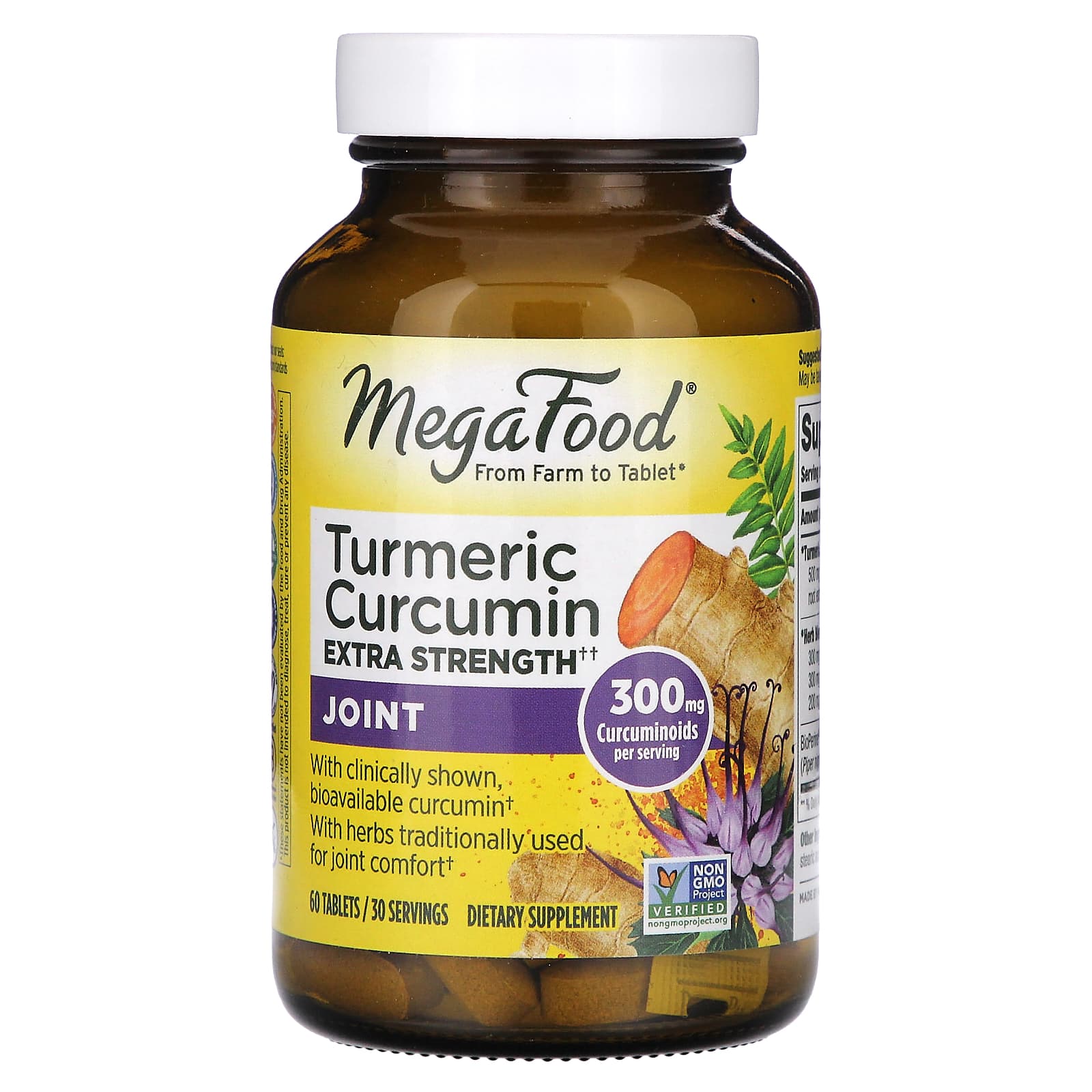 MegaFood, Turmeric Curcumin, Extra Strength, Joint, 60 Tablets - Image 1