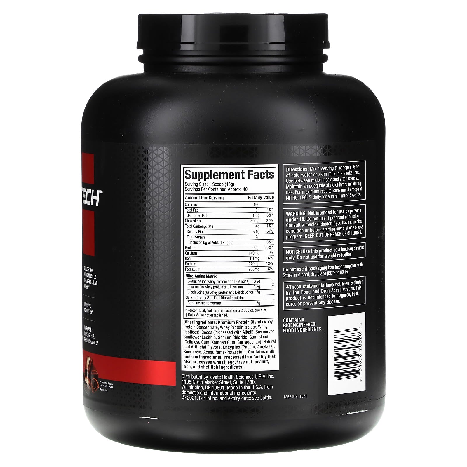 MuscleTech, Nitro-Tech® Whey Protein, Milk Chocolate, 4 lbs (1.81 kg) - Image 2