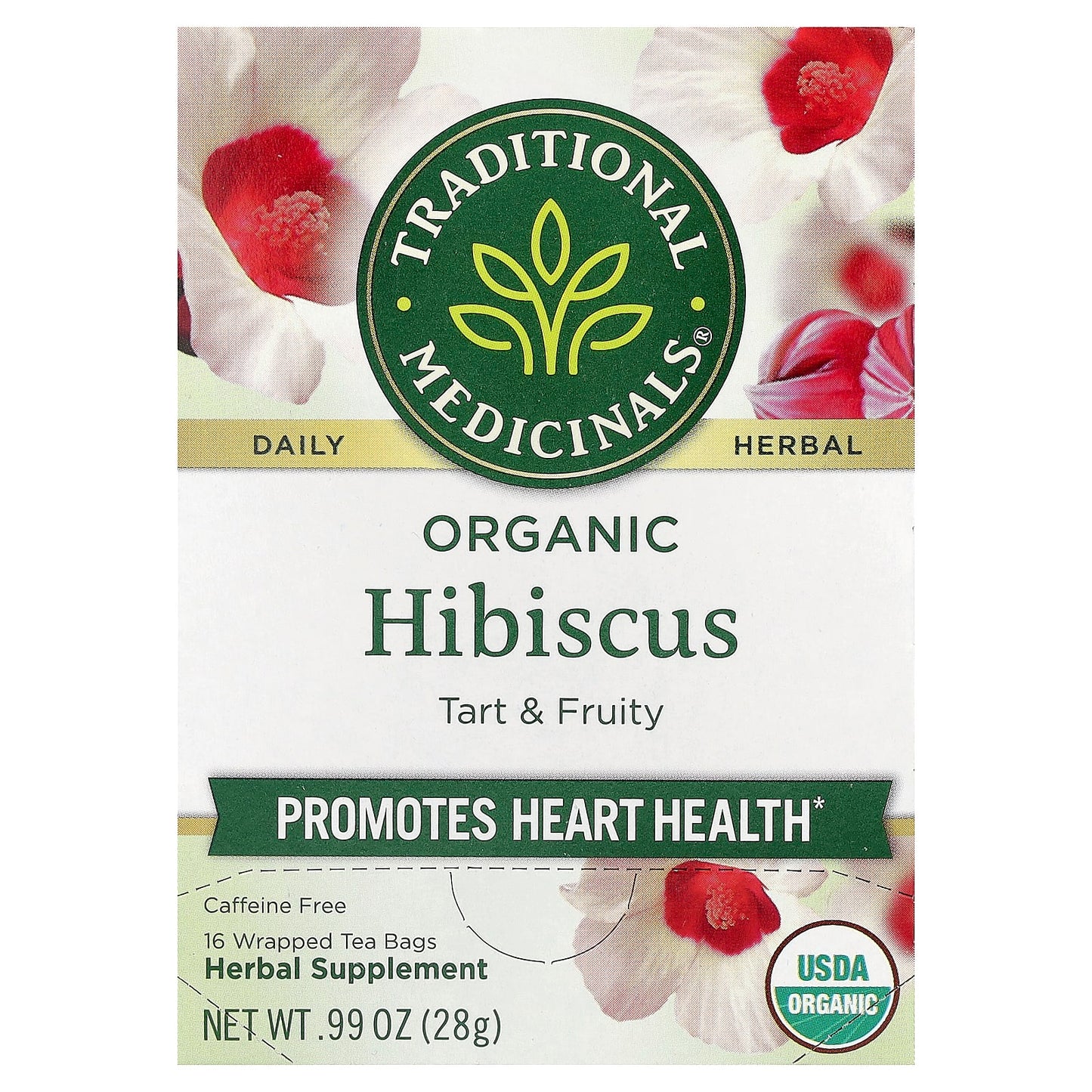 Traditional Medicinals, Organic Hibiscus, Caffeine Free, 16 Wrapped Tea Bags, 0.99 oz (28 g) - Image 1